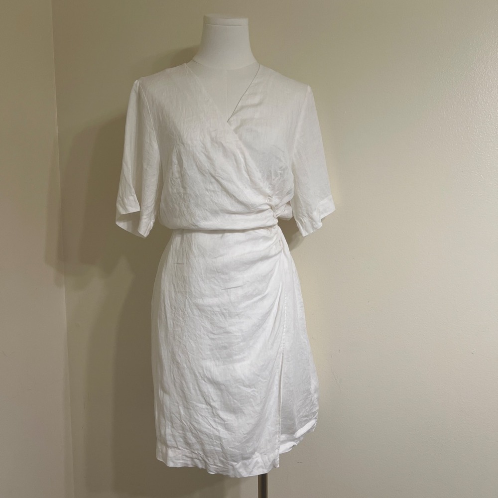 & Other Stories Stockholm Atelier White 100% Linen Wrap Mini Dress EUR 40 US8-10
